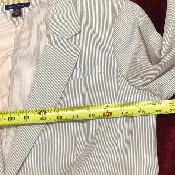 TOMMY PINSTRIPE BOYFRIEND JACKET SZ 12 - Picture 14 of 16